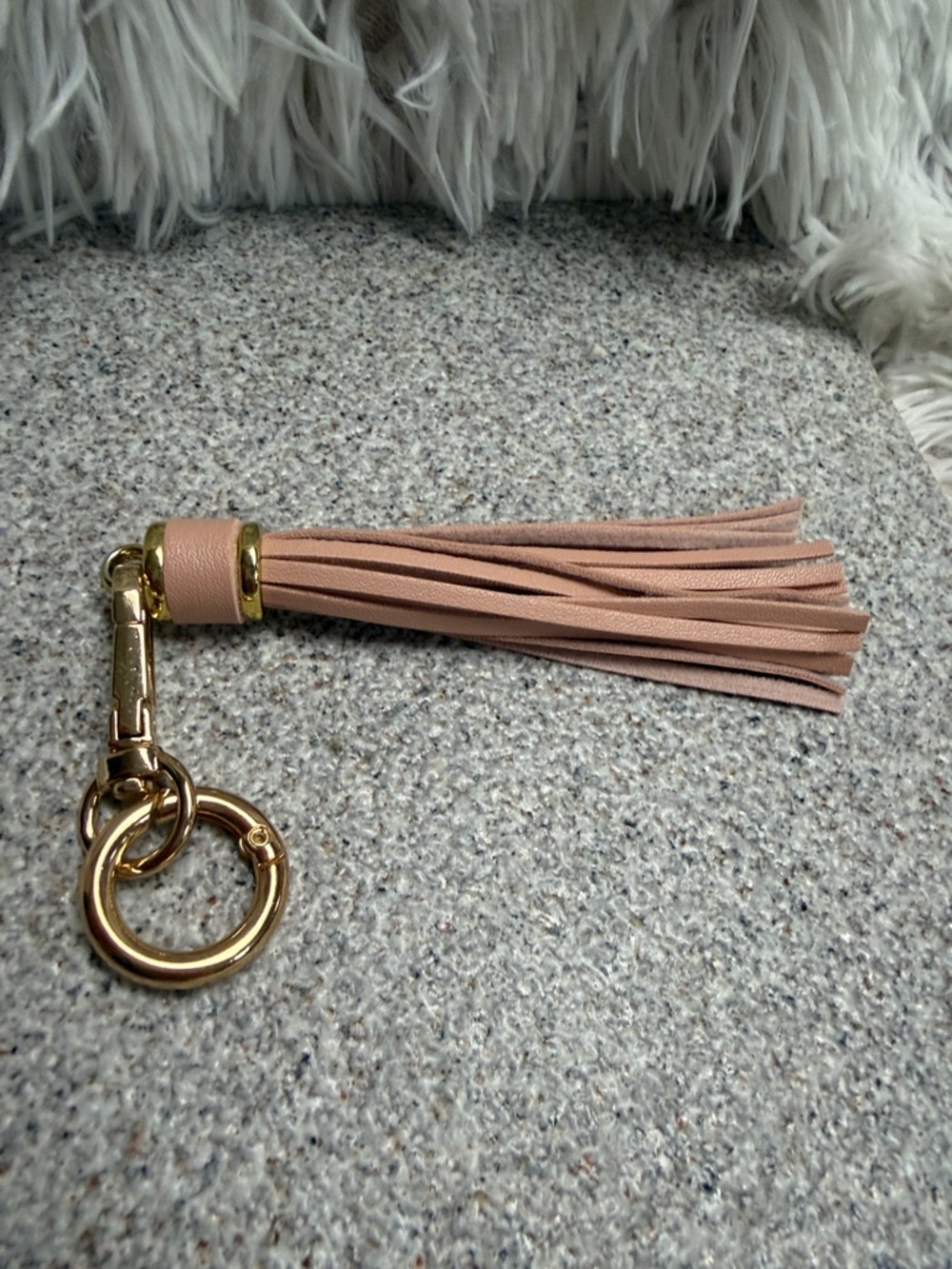 Gold and Blush Leather Tassel Keychain